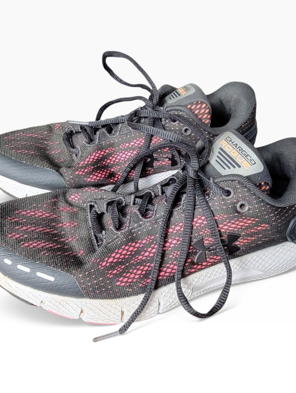 Under Armour Charged Rogue Womens 8 Running Shoes Black Pink Athletic Sneakers